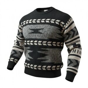 VTG 80s 90s Mens Southwestern Aztec Geometric Knit Grandpa Crew Neck Pullover